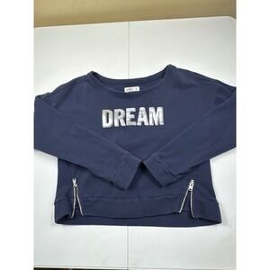 Hollister Womens Dream Graphic Sweatshirt Navy Blue Silver Foil Side Zip Large